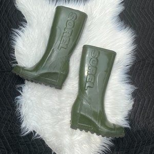 Sorel Joan Rain Wedge Tall Gloss Boot Green